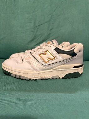 New Balance 550 White with Gold and Black Accents